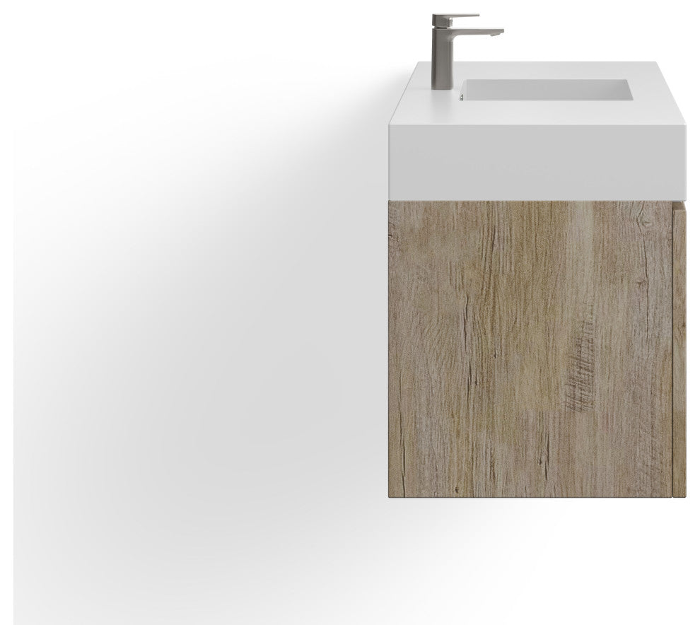 Boutique Bath Vanity, Natural Wood, 48", Single Sink, Wall Mount