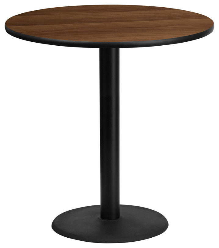 42'' Round Walnut Laminate Table Top with 24'' Round Bar Height Table Base