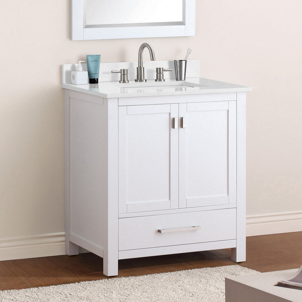 Avanity Modero 30" Vanity, White Finish, Cala White Engineered Stone Top
