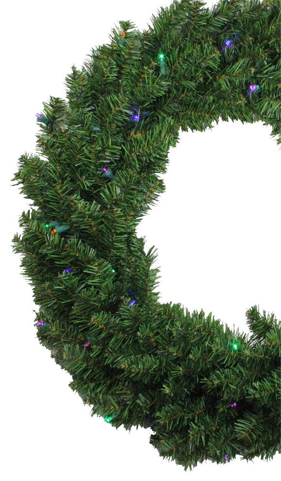 30" Battery Operated Pre-Lit LED Canadian Pine Artificial Wreath, Multi Lights
