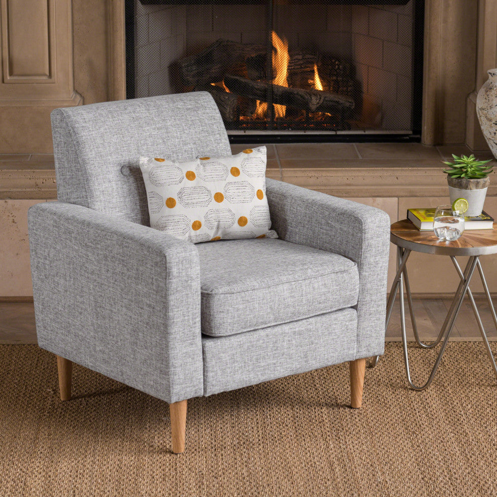 GDF Studio Stratford Mid Century Modern Fabric Club Chair, Light Gray Tweed