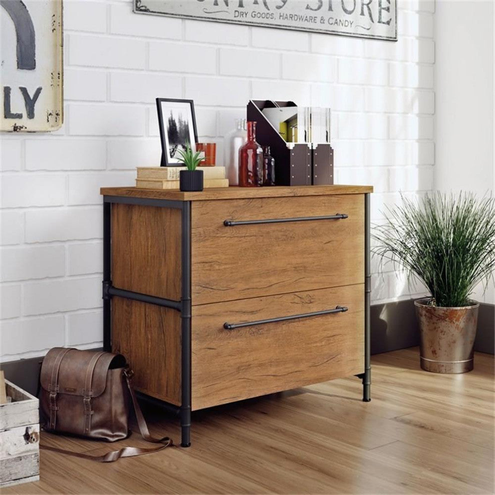 Sauder Iron City Engineered Wood Lateral File Cabinet in Checked Oak