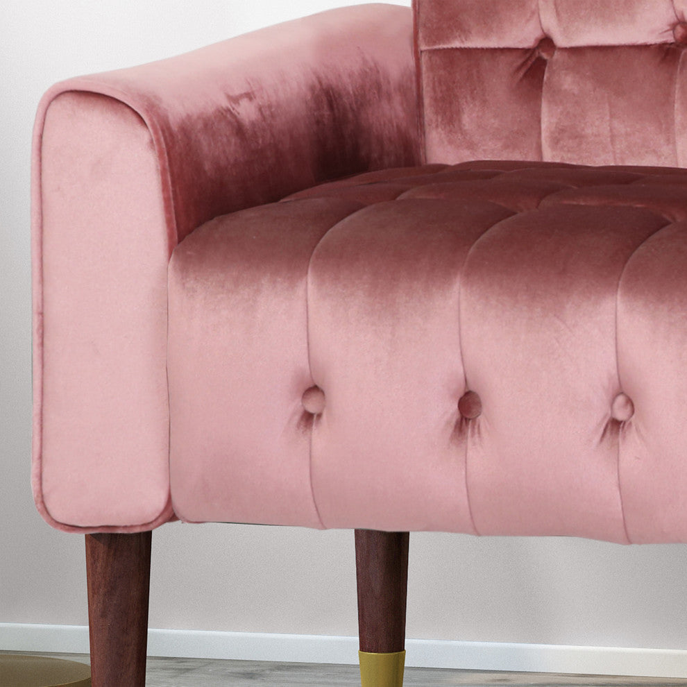 Aubrie Tufted Velvet Loveseat With Gold Tipped Tapered Legs, Blush, Gold Finish