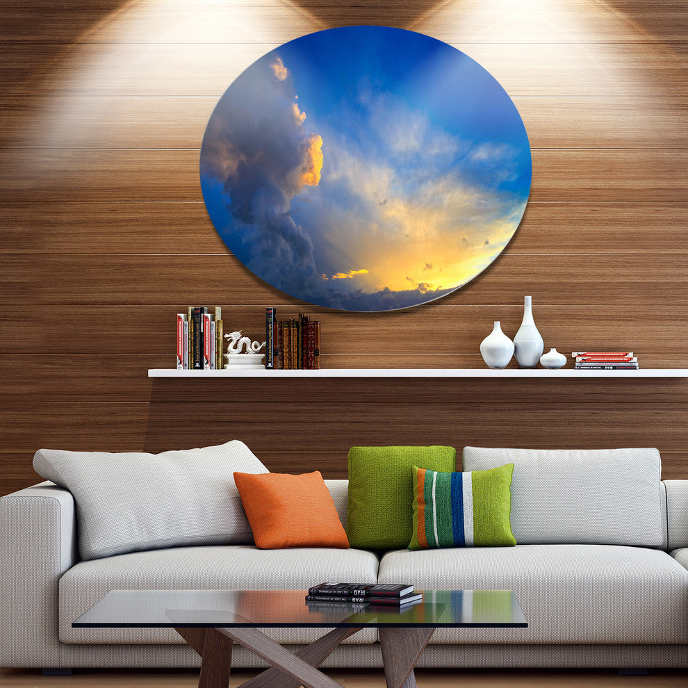 Dramatic Sunset Sky With Thunderstorm, Beach Round Wall Art, 36"