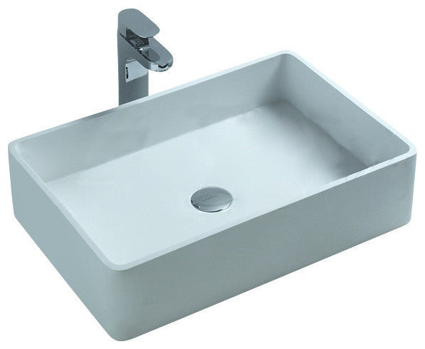ADM Rectangular Stone Resin Countertop Sink, White, 24", Glossy White