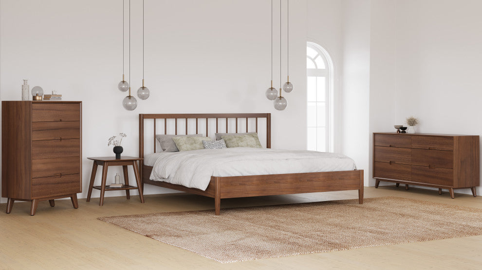 Modern Nightstand With Shelf and Drawer, Walnut Stain