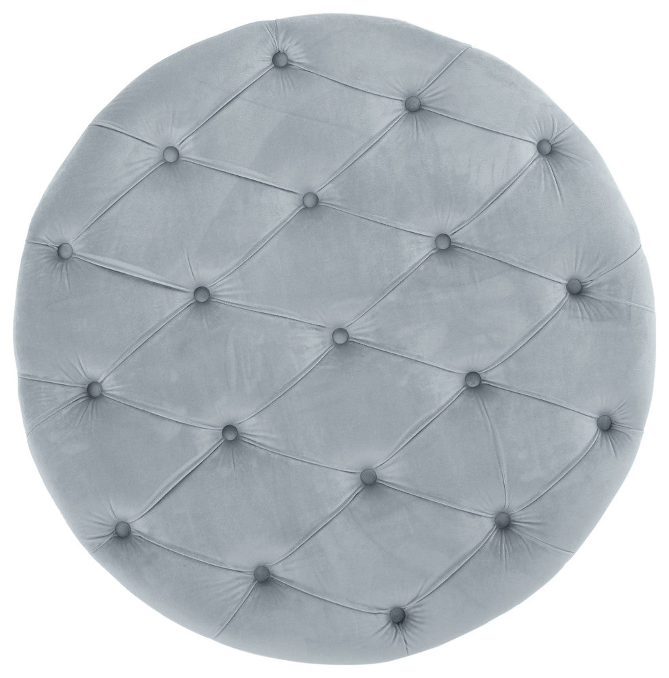 GDF Studio Maelyn Modern Glam Tufted Velvet Round Ottoman, Sky Gray