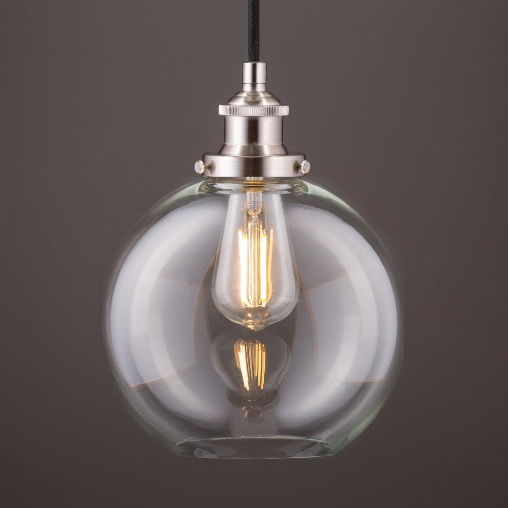 Primo Pendant With Clear Glass Shade, LED Bulb, Brushed Nickel