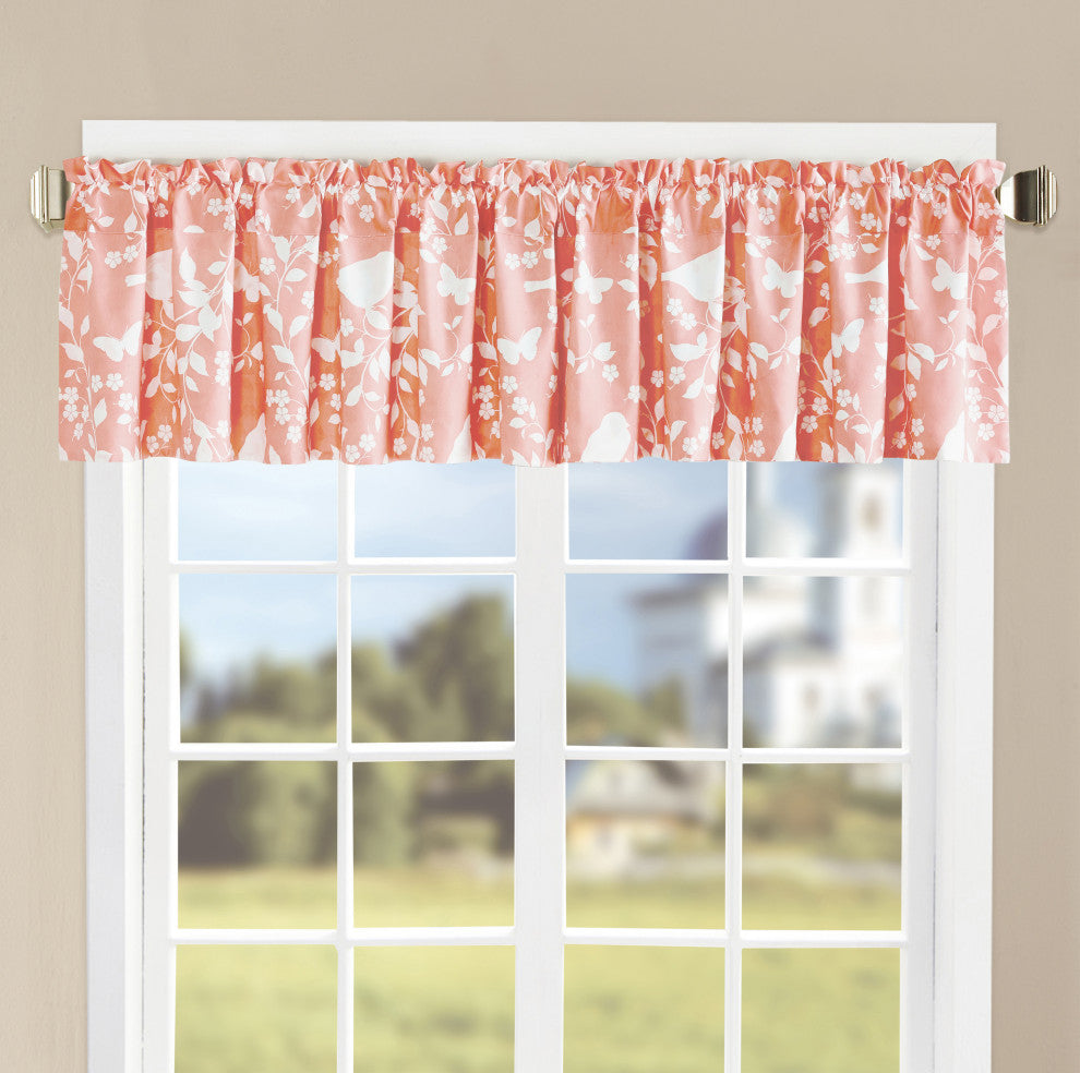 Birdsong 2 Piece Valance Set, Coral, 60"x18"