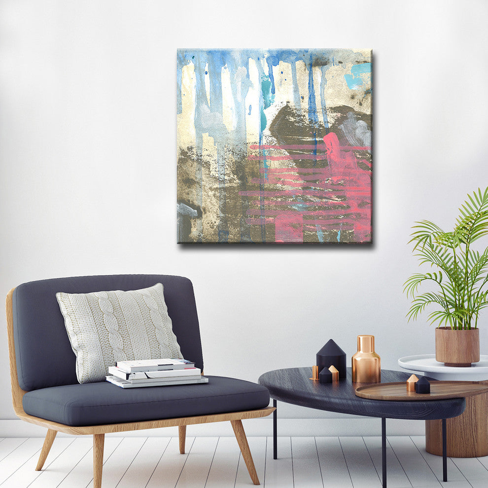 Browns Blues and Pink' Ready2HangArt Canvas by Leslie Owens, 12"x12"