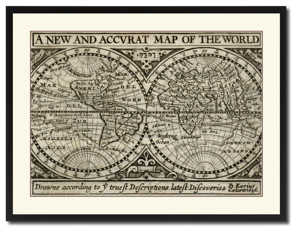 The World Vintage Map Print On Canvas With Picture Frame 28" X 37"