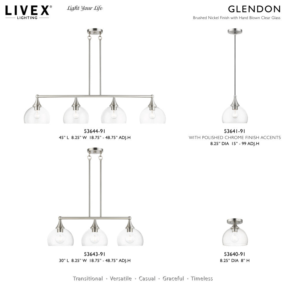 3 Light Brushed Nickel Linear Chandelier