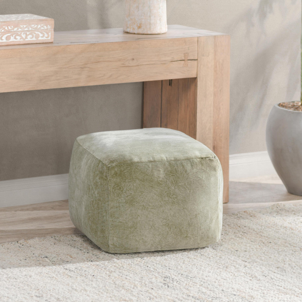 Heirloom 18" Velvet Fabric Floor Cushion Pouf, Sage Green