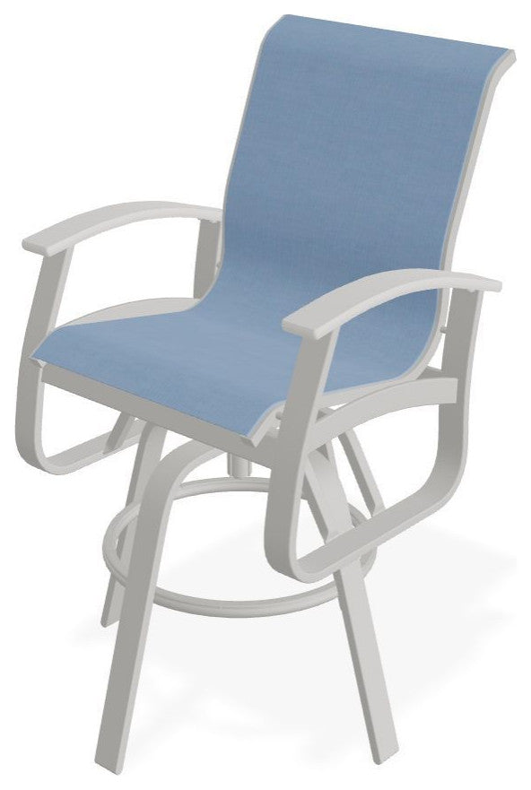 Belle Isle Sling Bar Height Outdoor Swivel Armchair, Sky/Snow