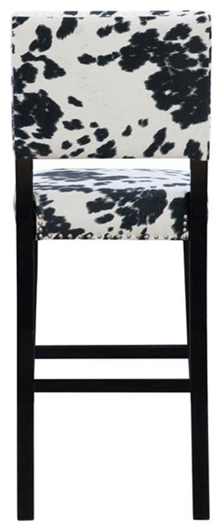 Linon Corey 30" Wood Cow Print Bar Stool in Black
