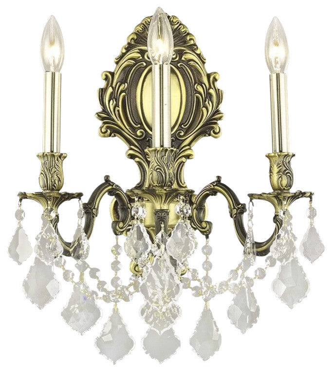 Elegant Monarch Wall Sconce, Antique Bronze Finish With Royal Cut Crystal