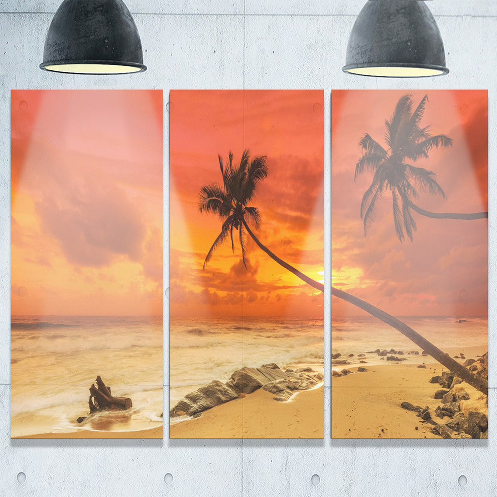 "Palms Silhouettes Bent to Seashore" Metal Wall Art, 3 Panels, 36"x28"