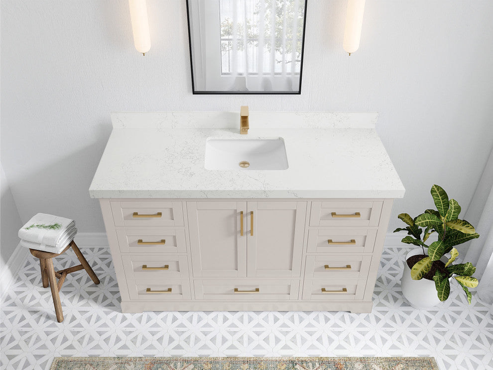 Boston 60" Single Bathroom Vanity in Fine Grain 2" Empira Quartz