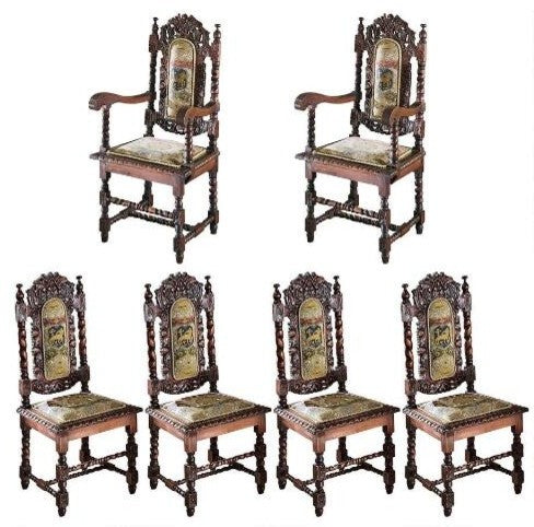 Charles Ii Arm Chairs, 6 Piece Set