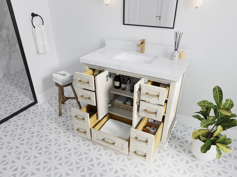 Boston 42" Single Sink Bath Vanity in Alabaster 2" Viola Night