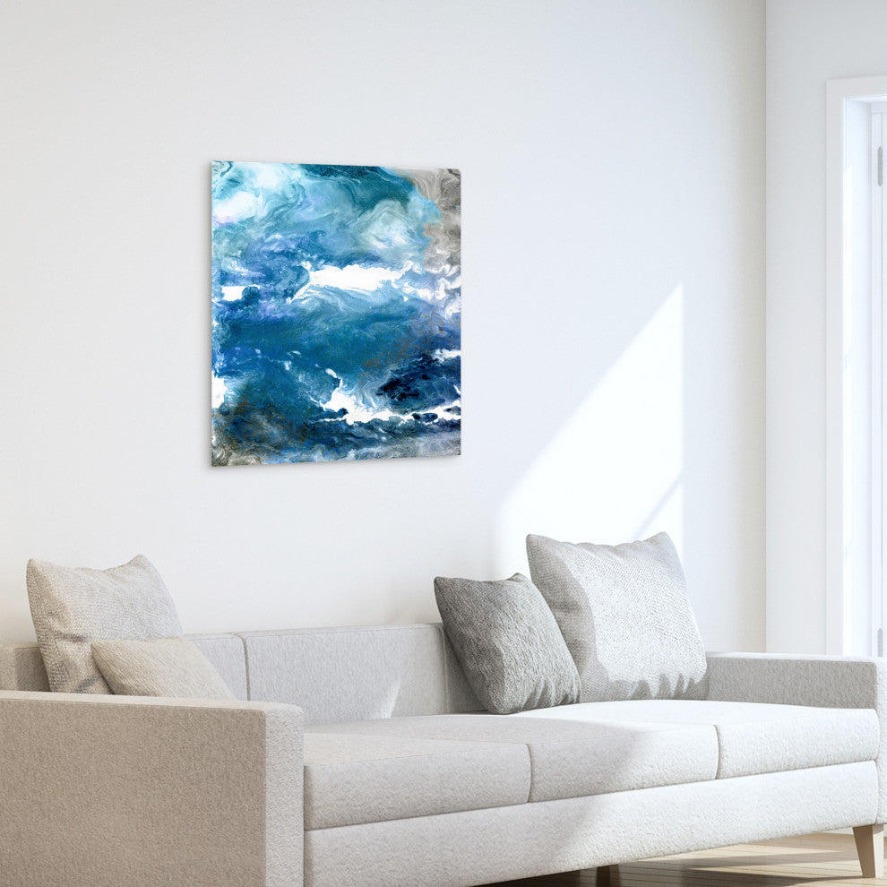 "Glistening Tide A" Abstract Wall Art Frameless Free Floating Tempered Art Glass