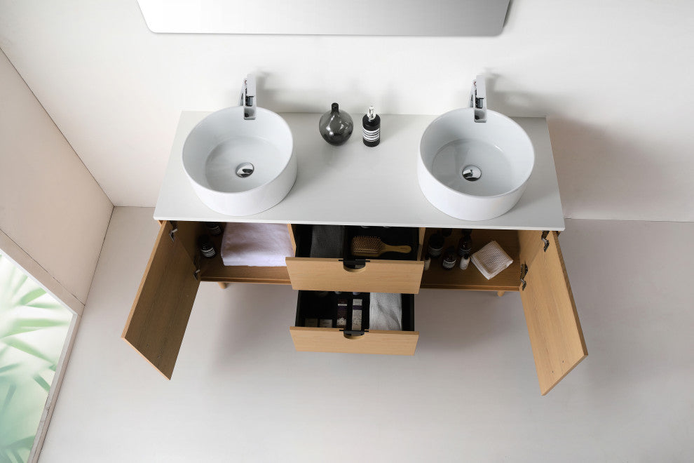Newton Bath Vanity, Whitewash Oak, 60", Double Sink, Freestanding