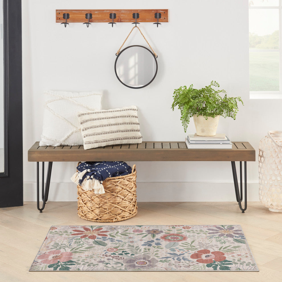 Nourison Nourison Washables 2' x 3' Cream Multicolor Farmhouse Indoor Rug