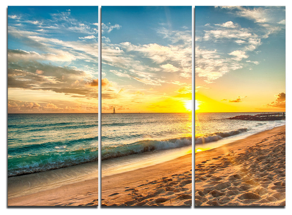 "White Beach in Island of Barbados" Metal Wall Art, 3 Panels, 36"x28"