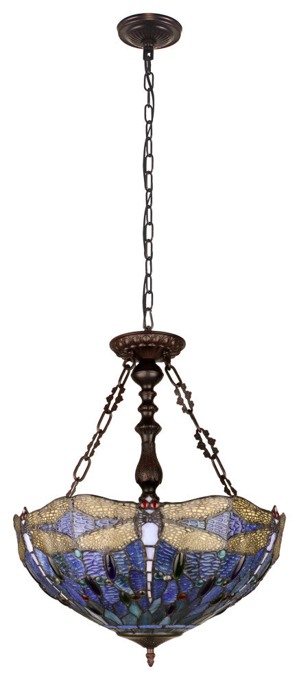 Sunniva Dragonfly Tiffany 3-Light Ceiling Pendant 18" Shade