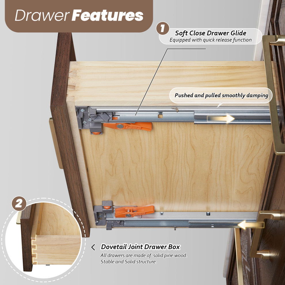 Jakarta Bath Vanity, Quartz Top No Mirror, Dark Brown Oak, 60", Double Vanity