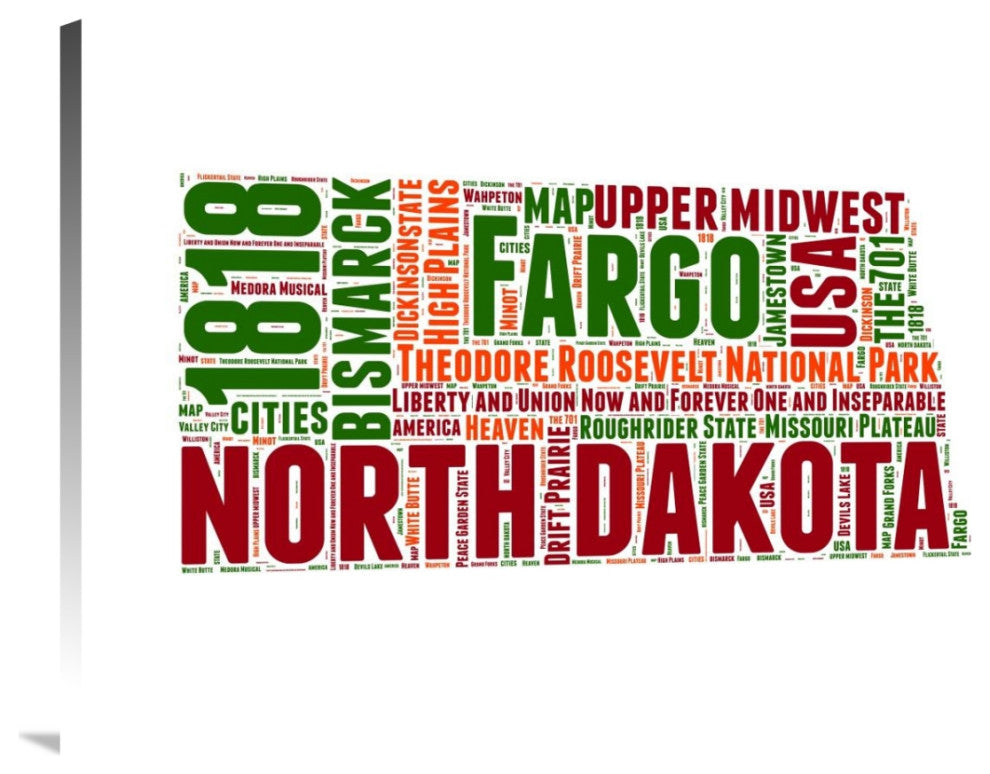 "North Dakota Word Cloud Map" Fine Art Print