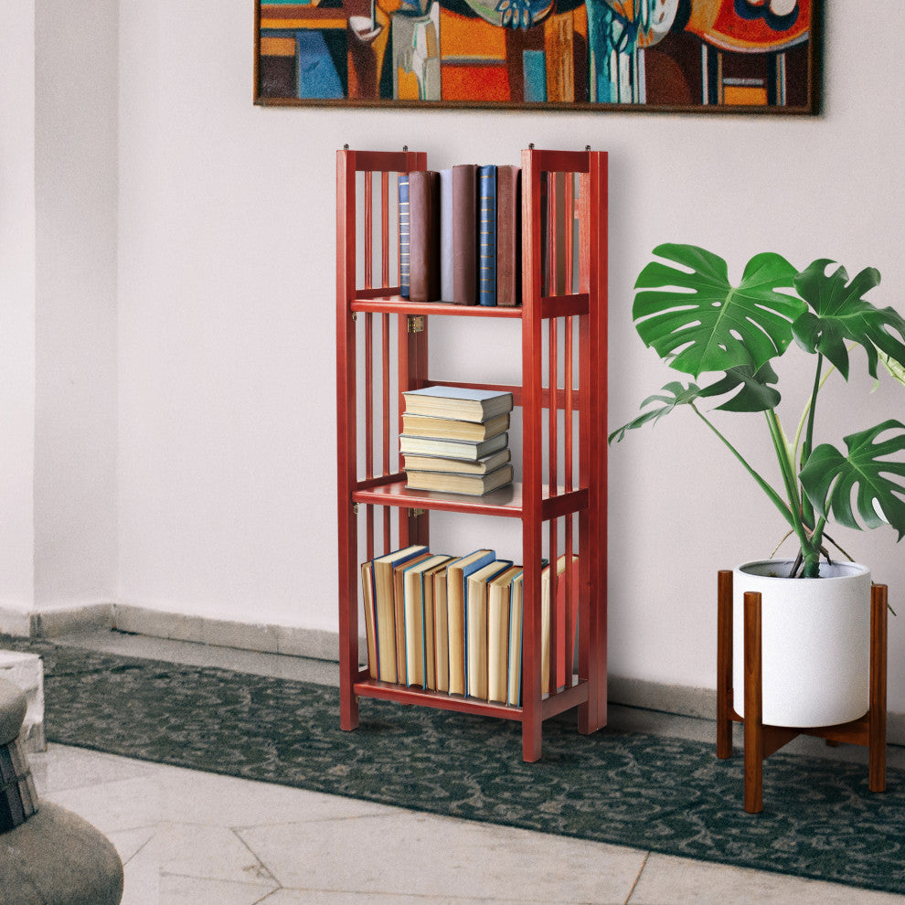 03-Shelf Folding Bookcase 14" Wide-Mahogany
