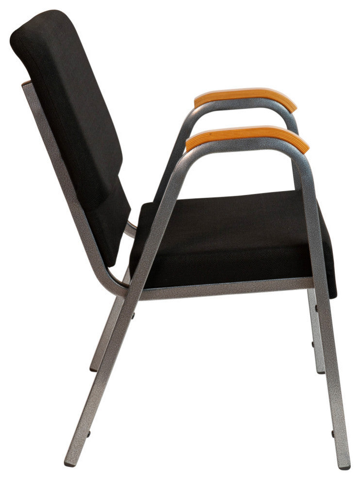 HERCULES Series 21"W Stacking Wood Chair, Black Fabric and Silver Vein Frame