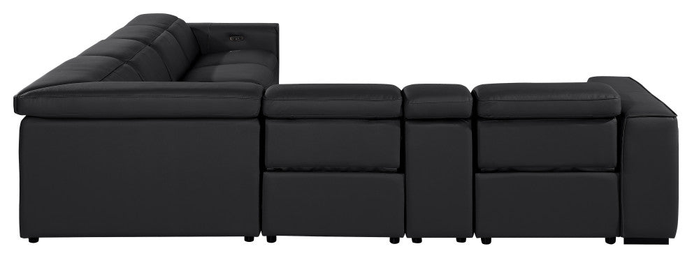 Niccolo Italian Leather 7-Piece L-Shaped Power Reclining Sectional, Black
