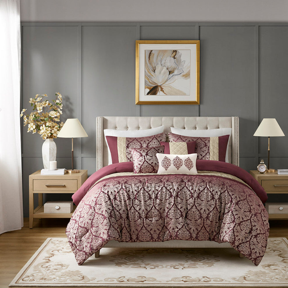 Madison Park Lily 6 Piece Jacquard Comforter Set With Throw Pillows
