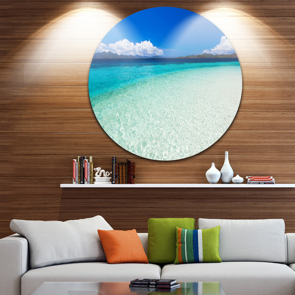 Vacant Beach With Turquoise Water, Seashore Disc Metal Wall Art, 38"