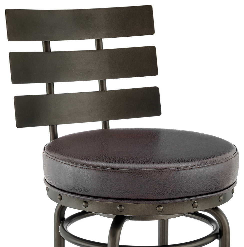 Natya Swivel Stool in Mocha Finish With Brown Faux Leather, 30"