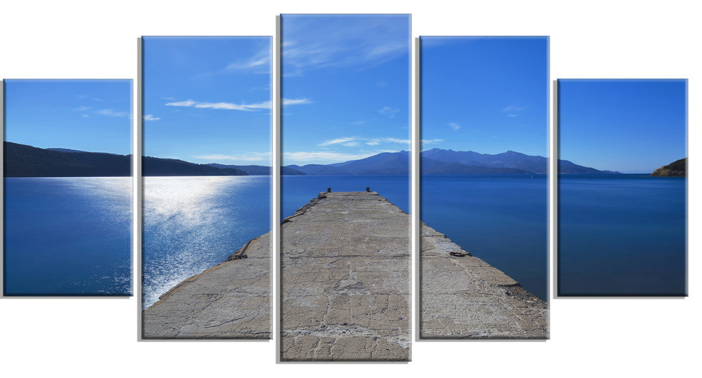 "Elba Island Pier and Capanne Mountain" Landscape Wall Art, 5 Panels, 60"x32"