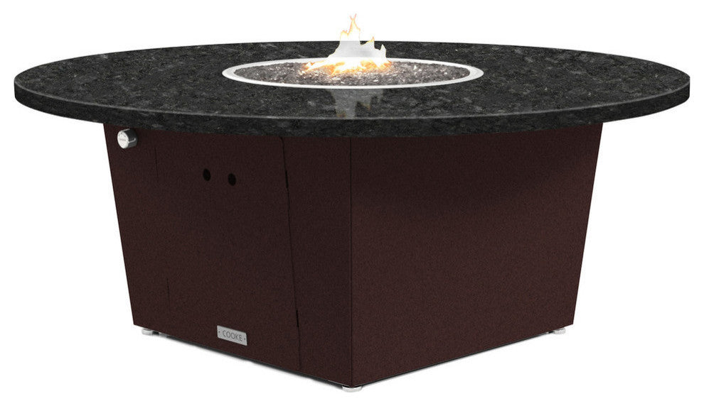 Fire Pit Table 55"D, Propane, Black Pearl Granite Top, Dark Cherry