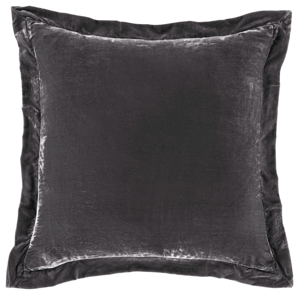 Stella Silk Velvet Flanged Euro Sham, 27"x27", Slate