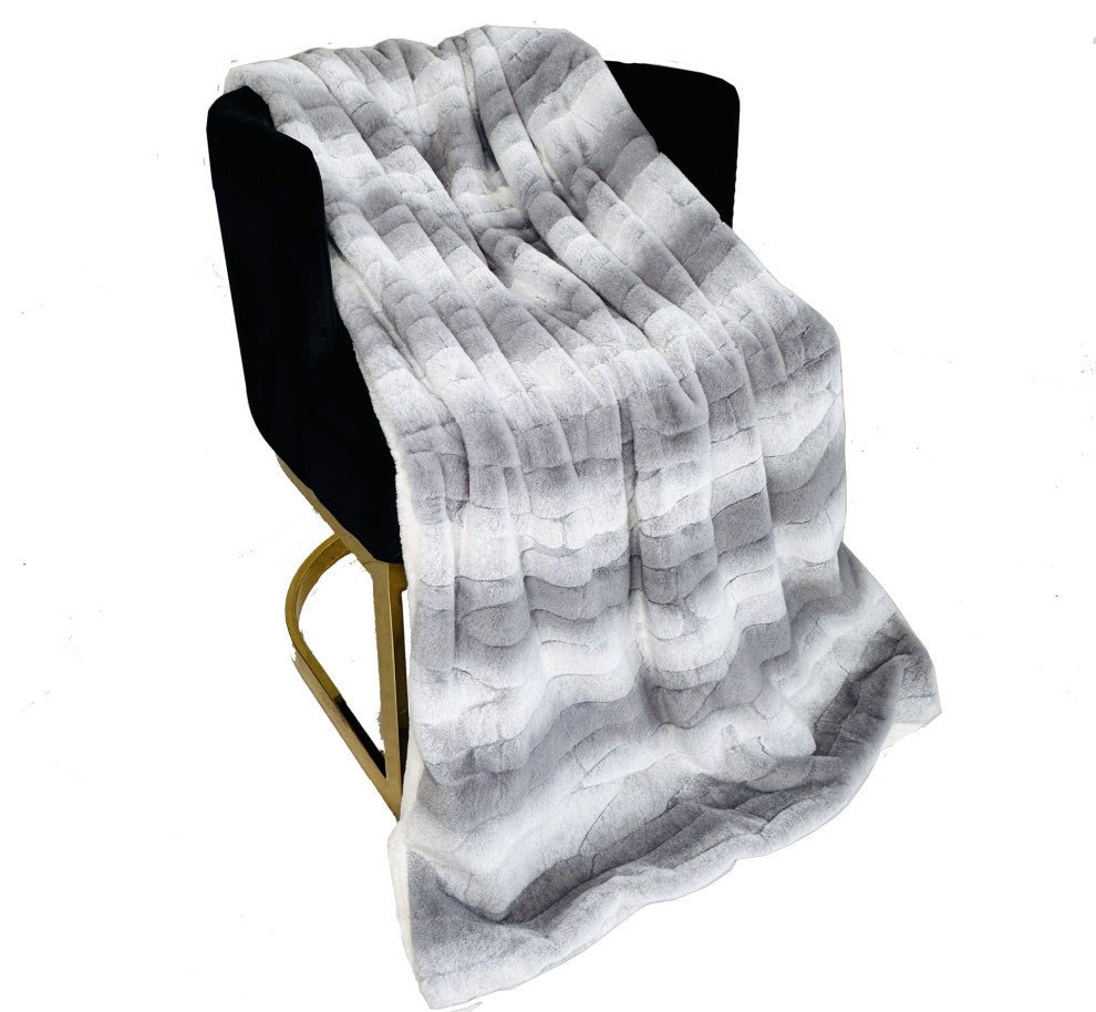 Plutus Gray Silver Furever Faux Fur Throw Blanket, 96"L x 110"W Queen