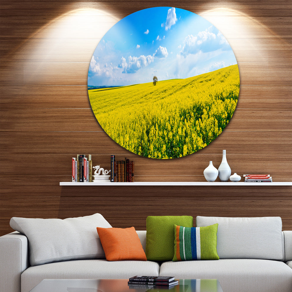 Lone Tree In Blooming Cozla Park, Landscape Round Metal Wall Art, 11"