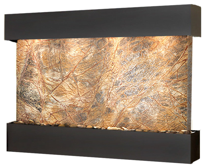 Sunrise Springs water fountain, Brown Marble, Blackened Copper, Square