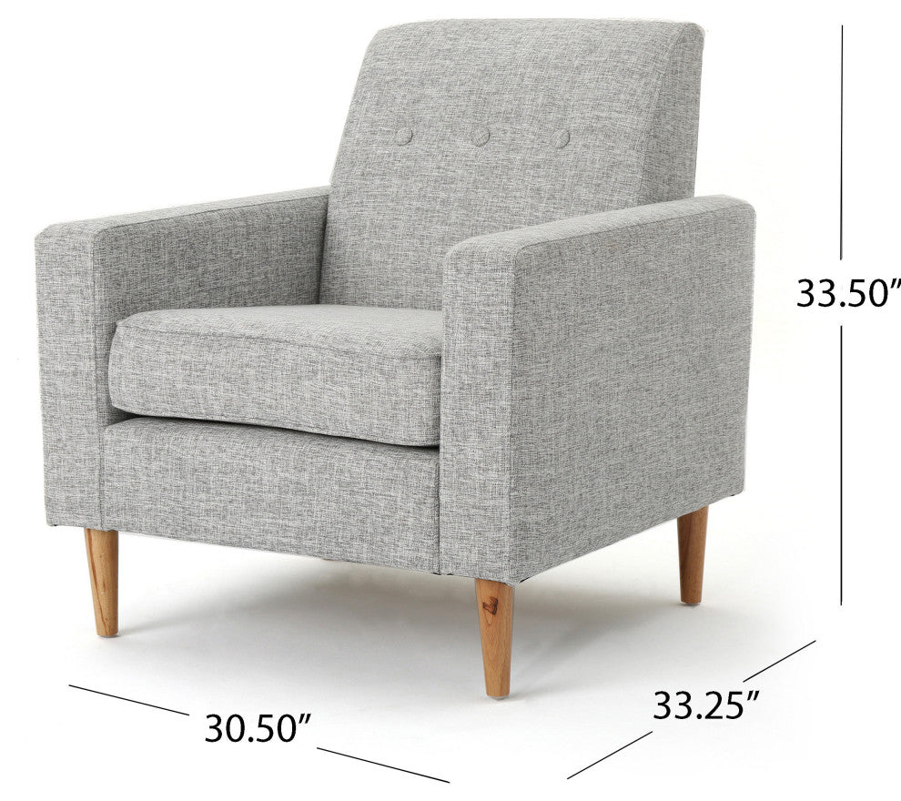 GDF Studio Stratford Mid Century Modern Fabric Club Chair, Light Gray Tweed