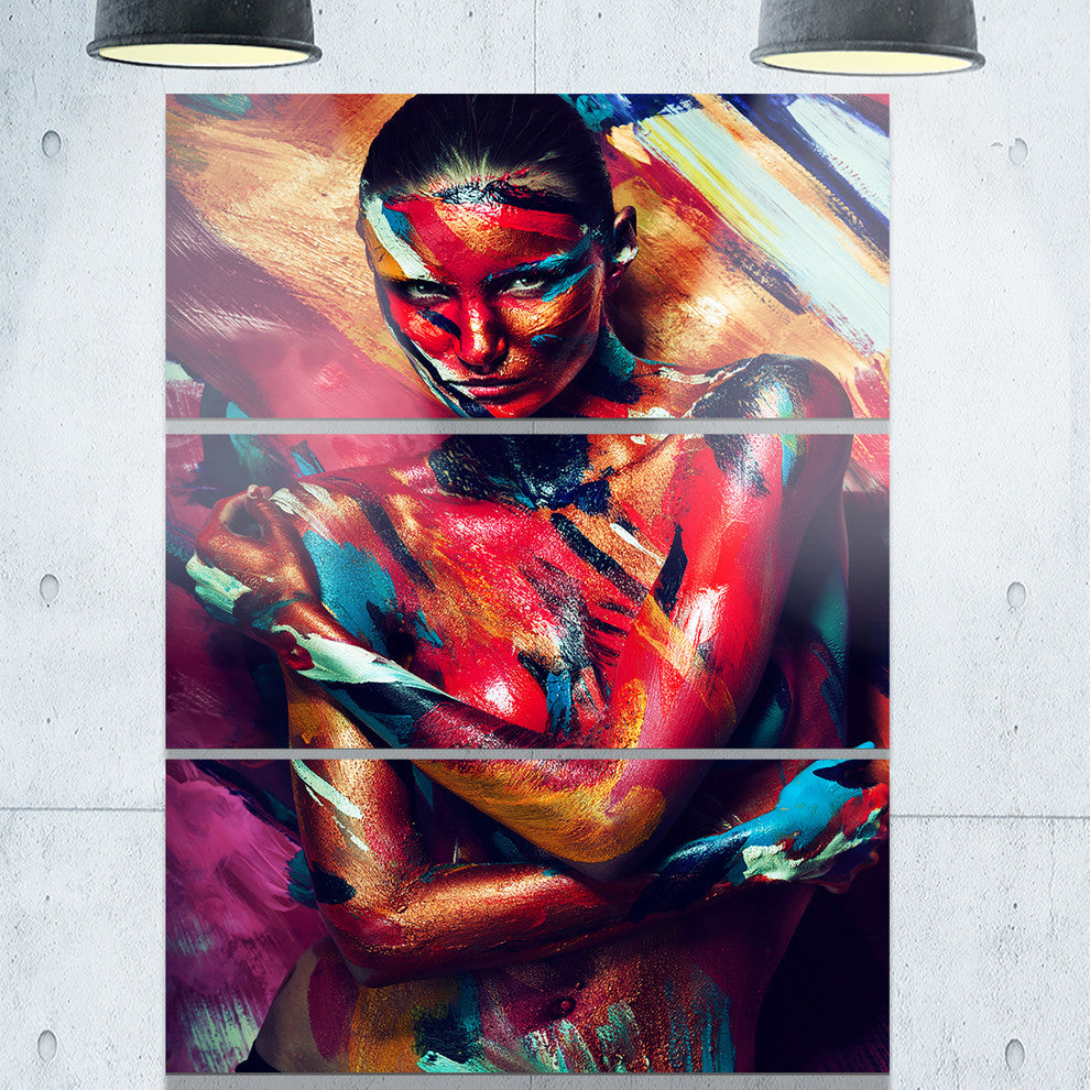 "Girl in Paint" Metal Wall Art, 3 Panels, 28"x36"