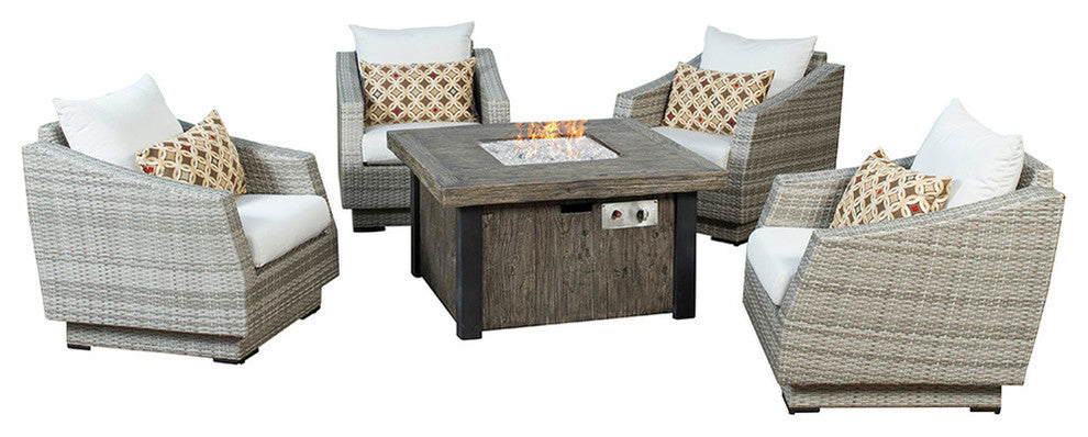 Cannes 5 Piece Sunbrella Outdoor Patio Fire Chat Set, Cream