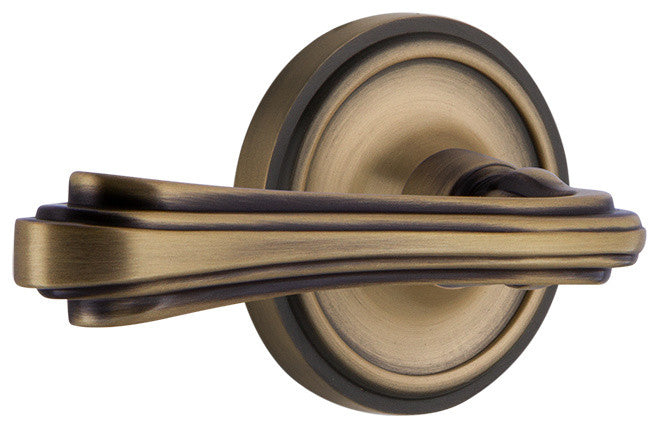 Classic Rose With Fleur Lever, Antique Brass, Privacy, Left-Handed