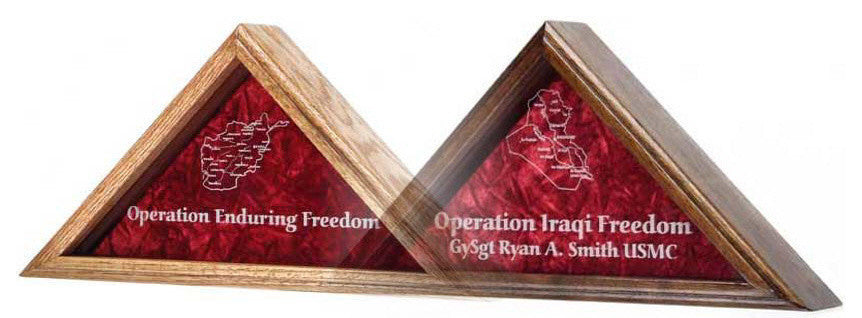 Solid Oak Military Display Case for 3'x5' Flag, 'Operation Enduring Freedom'