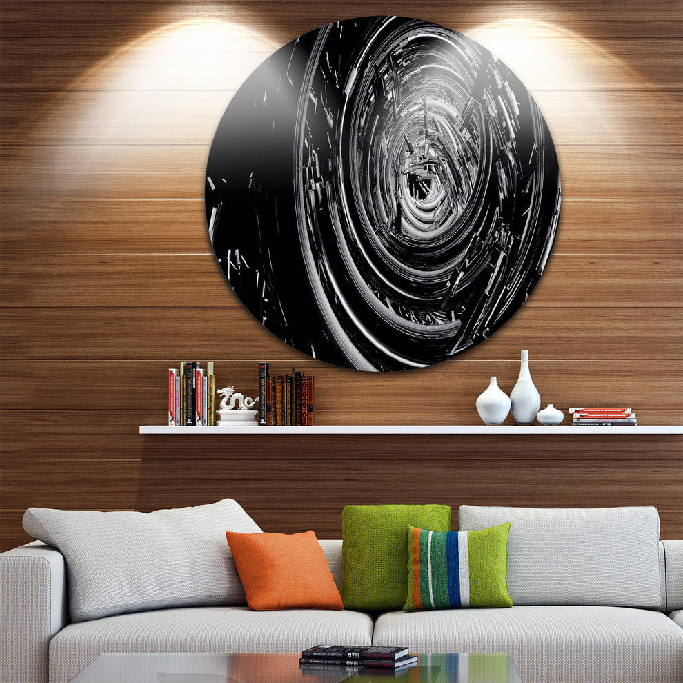 Fractal 3D Black Whirlwind, Abstract Art Round Metal Wall Art, 11"