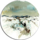 Snowy Landscape Watercolor, Landscape Painting Disc Metal Wall Art, 38"
